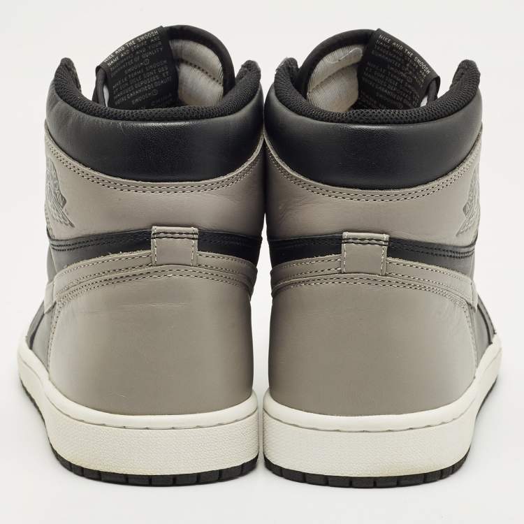 Pre Owned Air Jordans Black/Grey Leather Jordan 1 Retro High Shadow Sneakers Size 45