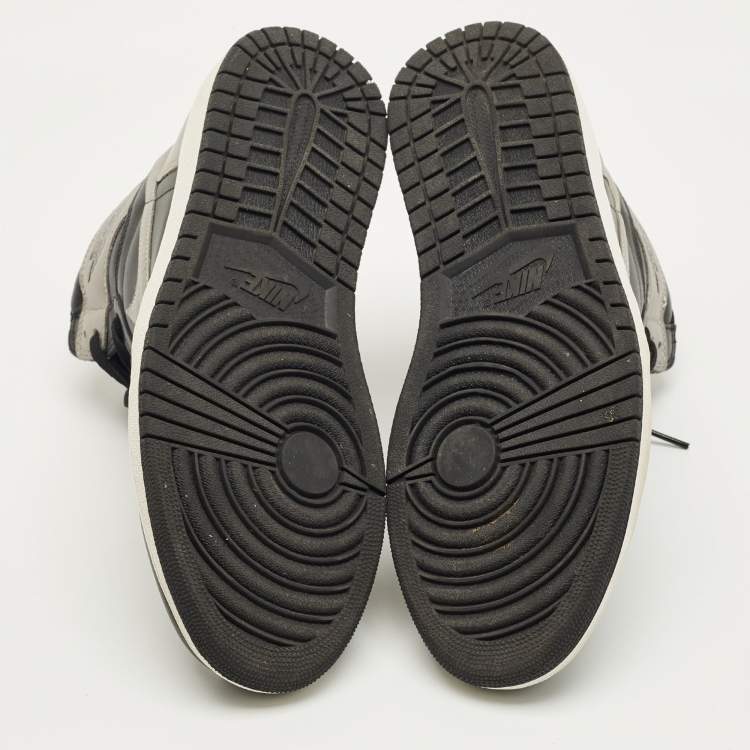 Pre Owned Air Jordans Black/Grey Leather Jordan 1 Retro High Shadow Sneakers Size 45