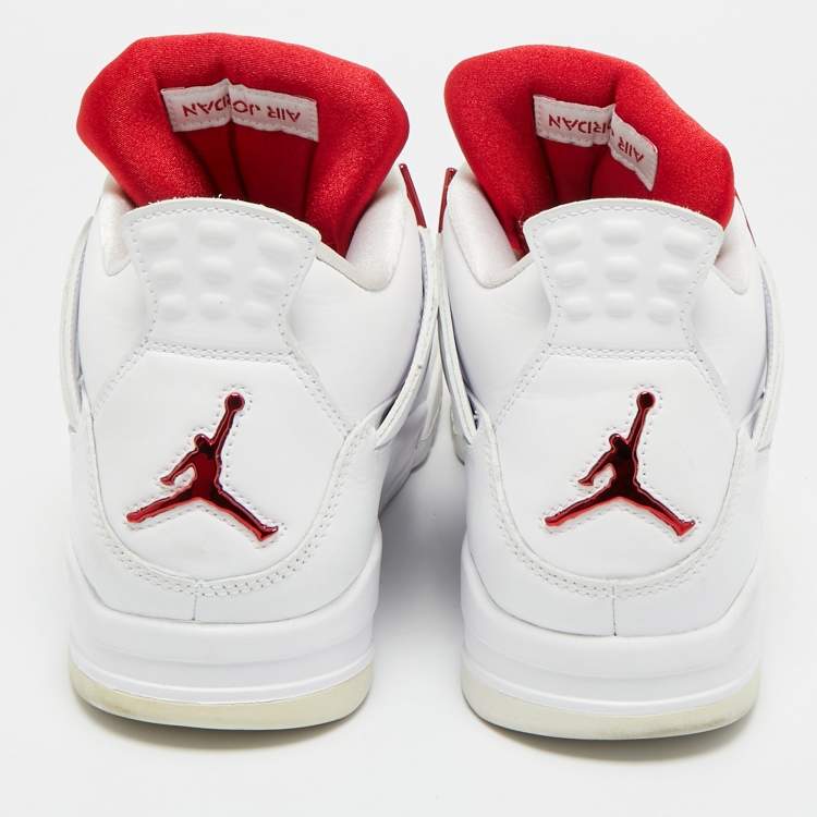 Pre Owned Air Jordans White Leather Jordan 4 Retro Metallic Red Sneakers Size 45