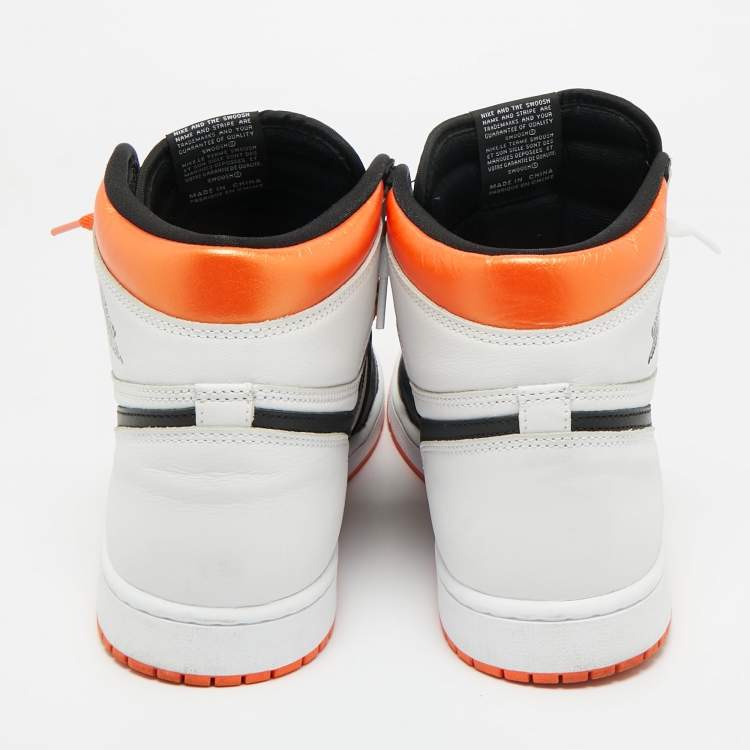 Pre Owned Air Jordans Multicolor Leather Jordan 1 Retro High Electro Orange Sneakers Size 45.5
