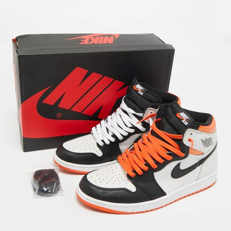 Pre Owned Air Jordans Multicolor Leather Jordan 1 Retro High Electro Orange Sneakers Size 45.5
