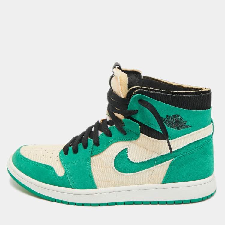 Pre Owned Air Jordans Green/White Suede and Canvas Jordan 1 High Zoom Air CMFT Stadium Green Sneakers Size 45.5