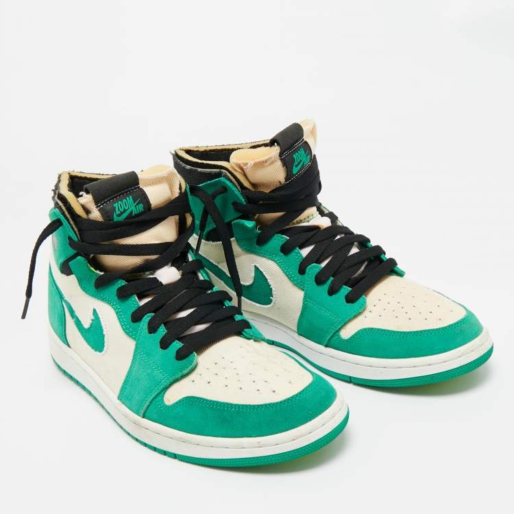 Pre Owned Air Jordans Green/White Suede and Canvas Jordan 1 High Zoom Air CMFT Stadium Green Sneakers Size 45.5