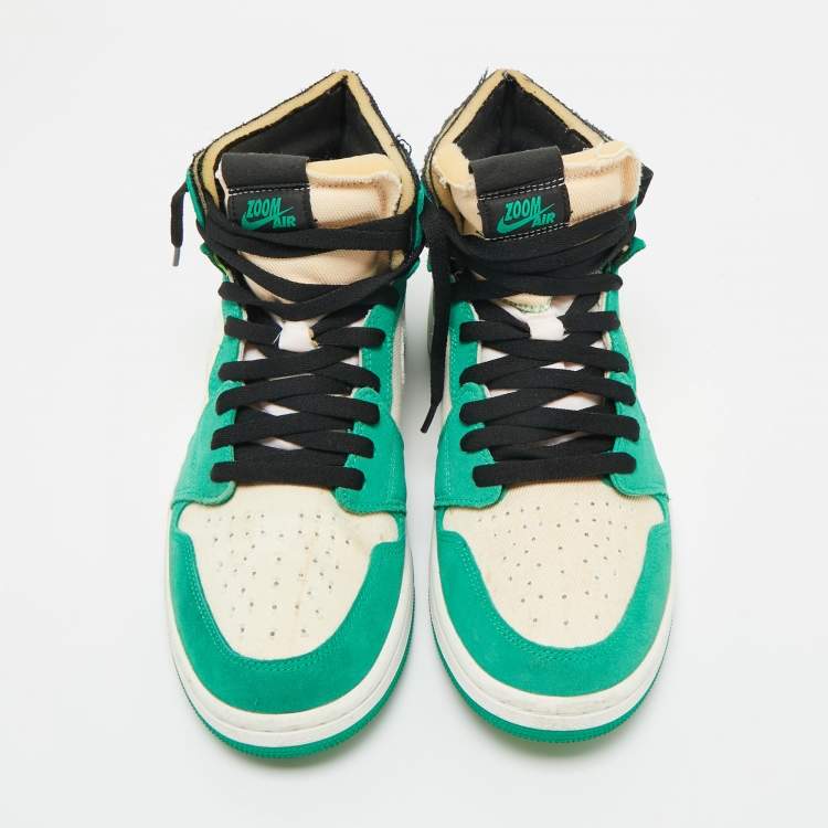 Pre Owned Air Jordans Green/White Suede and Canvas Jordan 1 High Zoom Air CMFT Stadium Green Sneakers Size 45.5
