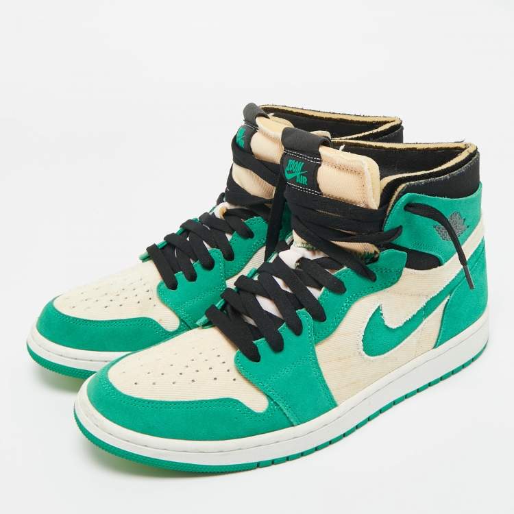 Pre Owned Air Jordans Green/White Suede and Canvas Jordan 1 High Zoom Air CMFT Stadium Green Sneakers Size 45.5