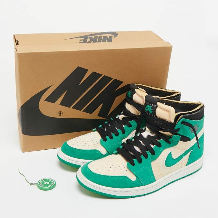 Pre Owned Air Jordans Green/White Suede and Canvas Jordan 1 High Zoom Air CMFT Stadium Green Sneakers Size 45.5
