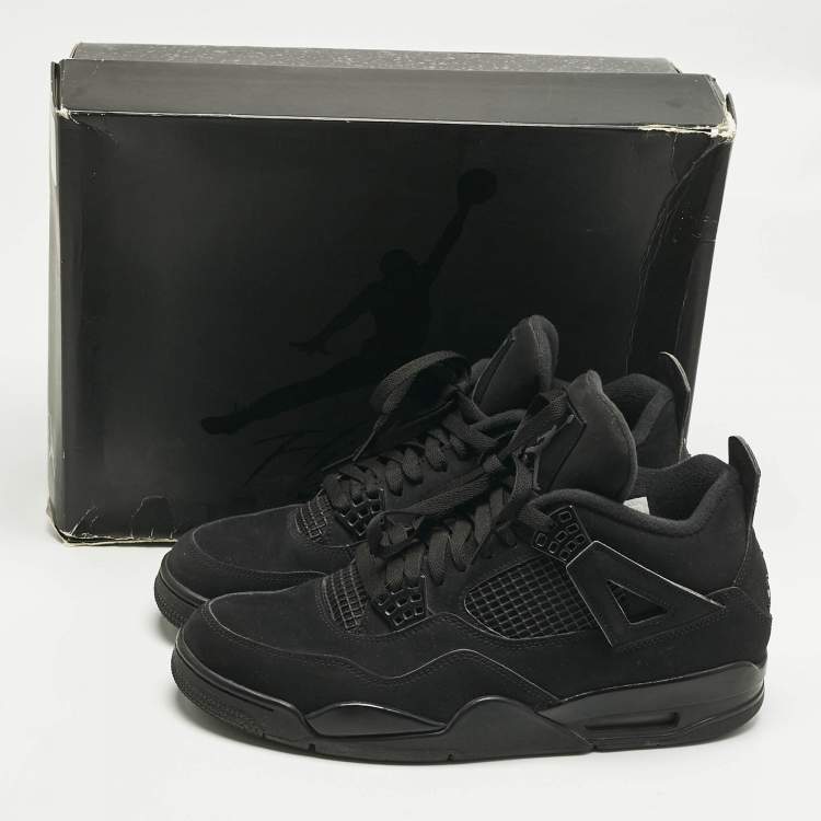 Pre Owned Air Jordans Black Nubuck Leather Jordan 4 Retro Black Cat Sneakers Size 45