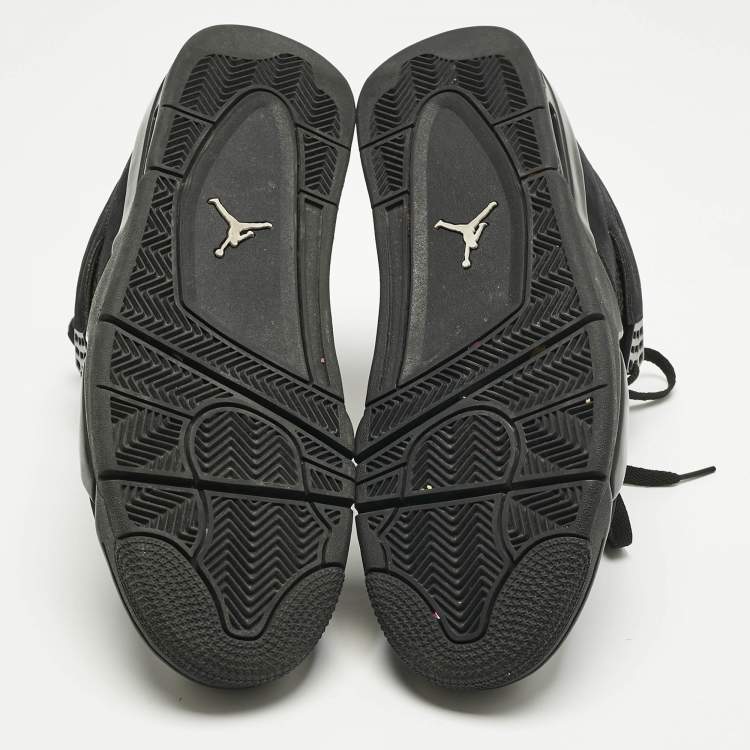 Pre Owned Air Jordans Black Nubuck Leather Jordan 4 Retro Black Cat Sneakers Size 45