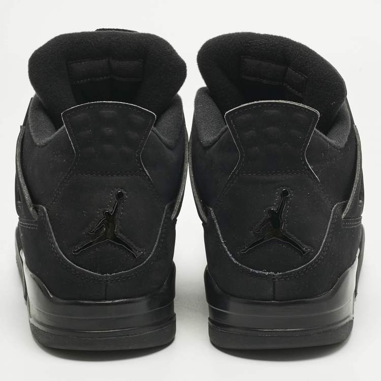 Pre Owned Air Jordans Black Nubuck Leather Jordan 4 Retro Black Cat Sneakers Size 45