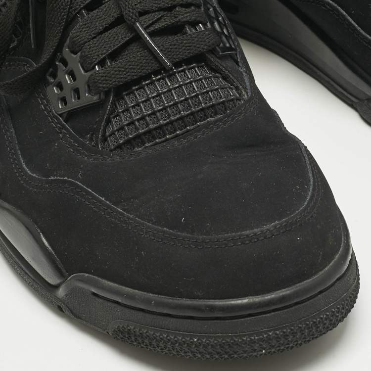 Pre Owned Air Jordans Black Nubuck Leather Jordan 4 Retro Black Cat Sneakers Size 45