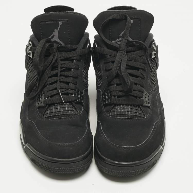 Pre Owned Air Jordans Black Nubuck Leather Jordan 4 Retro Black Cat Sneakers Size 45