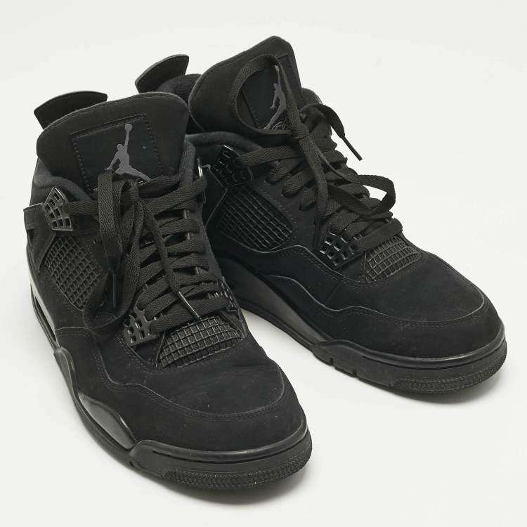 Pre Owned Air Jordans Black Nubuck Leather Jordan 4 Retro Black Cat Sneakers Size 45