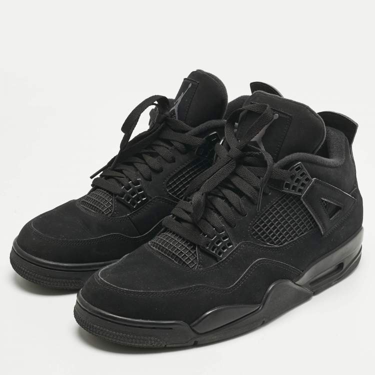 Pre Owned Air Jordans Black Nubuck Leather Jordan 4 Retro Black Cat Sneakers Size 45