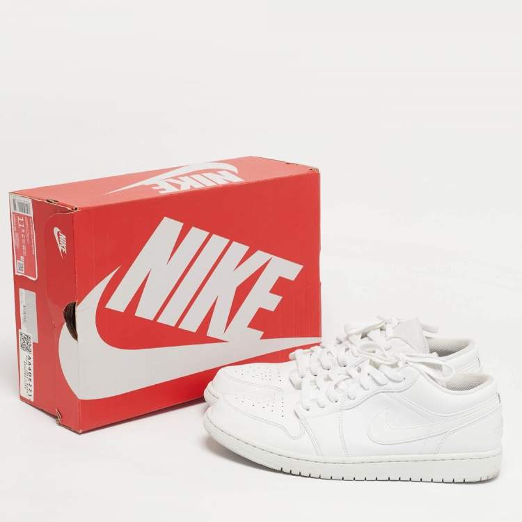 Pre Owned Air Jordans White Leather Jordan 1 Low Triple White Sneakers Size 45