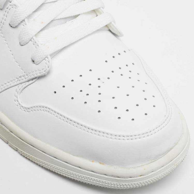Pre Owned Air Jordans White Leather Jordan 1 Low Triple White Sneakers Size 45