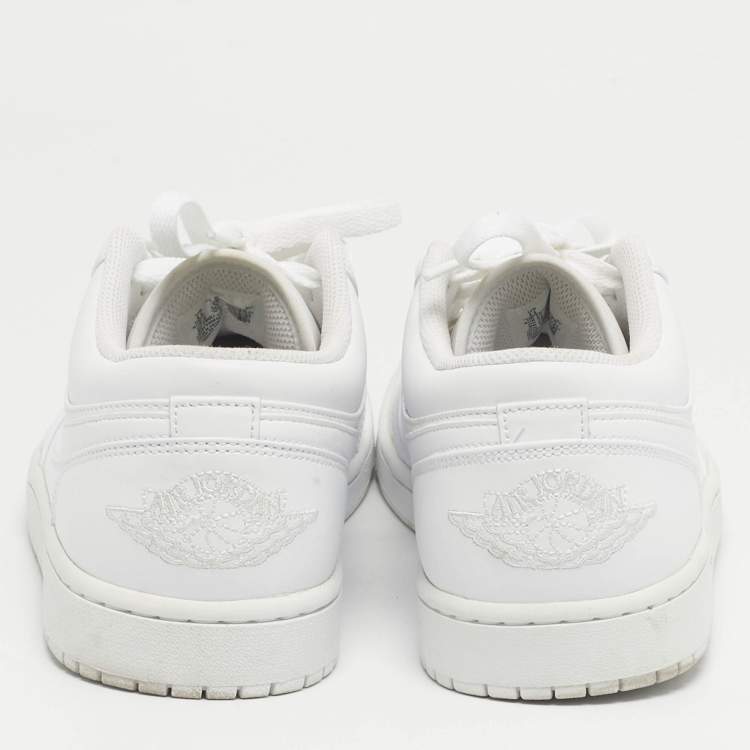 Pre Owned Air Jordans White Leather Jordan 1 Low Triple White Sneakers Size 45