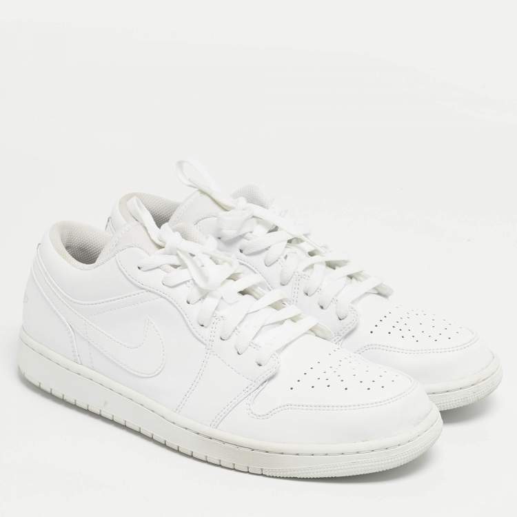 Pre Owned Air Jordans White Leather Jordan 1 Low Triple White Sneakers Size 45