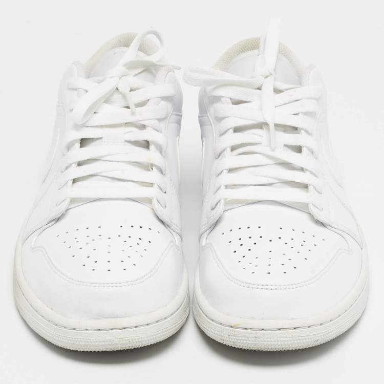 Pre Owned Air Jordans White Leather Jordan 1 Low Triple White Sneakers Size 45