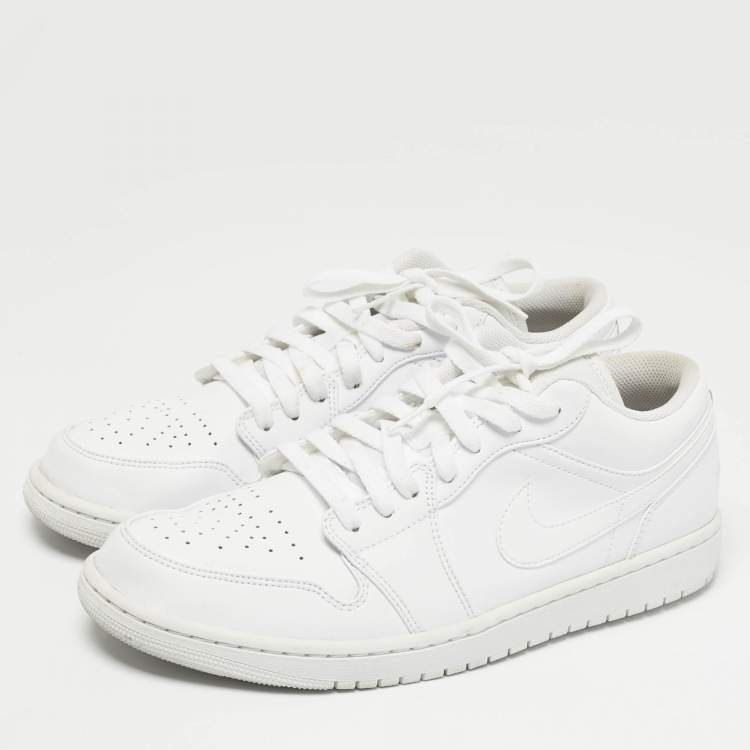 Pre Owned Air Jordans White Leather Jordan 1 Low Triple White Sneakers Size 45