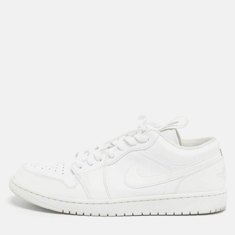 Pre Owned Air Jordans White Leather Jordan 1 Low Triple White Sneakers Size 45