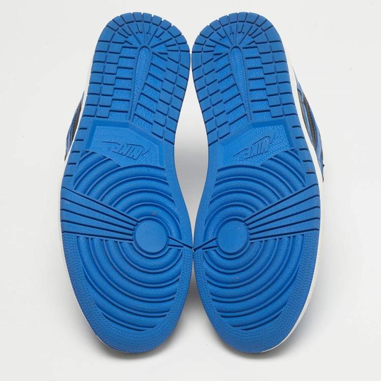 Pre Owned Air Jordans Black/Blue Leather Jordan 1 Retro Royal Sneakers Size 45