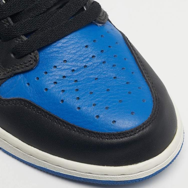 Pre Owned Air Jordans Black/Blue Leather Jordan 1 Retro Royal Sneakers Size 45