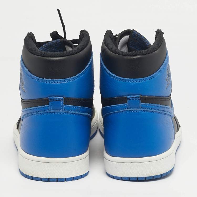 Pre Owned Air Jordans Black/Blue Leather Jordan 1 Retro Royal Sneakers Size 45