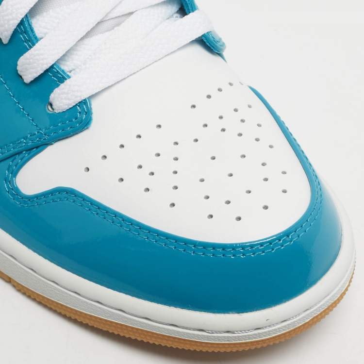 Pre Owned Air Jordans Blue/White Patent and Leather Jordan 1 Low SE Barcelona Cyber Teal Sneakers Size 45.5