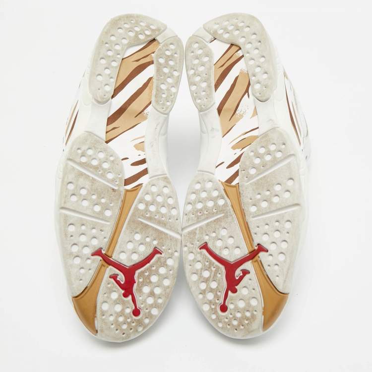 Pre Owned Air Jordans White Leather and Satin Jordan 8 High Top Sneakers Size 44