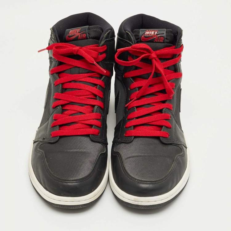 Pre Owned Air Jordans Black/Grey Leather And Satin Jordan 1 Retro High OG Sneakers Size 45