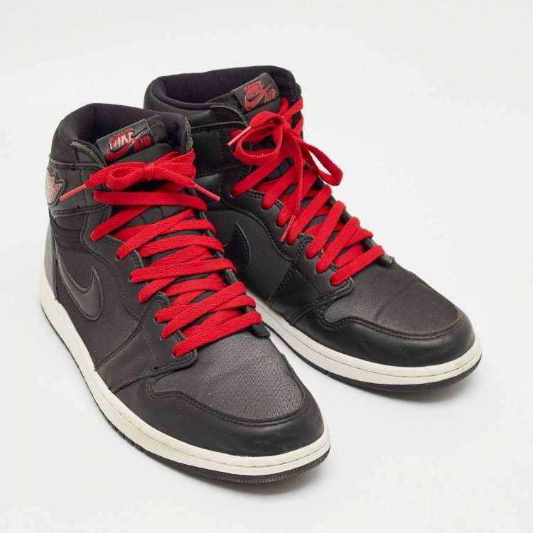 Pre Owned Air Jordans Black/Grey Leather And Satin Jordan 1 Retro High OG Sneakers Size 45