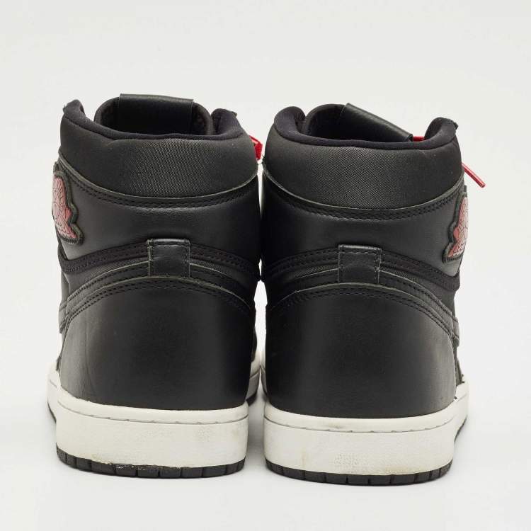 Pre Owned Air Jordans Black/Grey Leather And Satin Jordan 1 Retro High OG Sneakers Size 45
