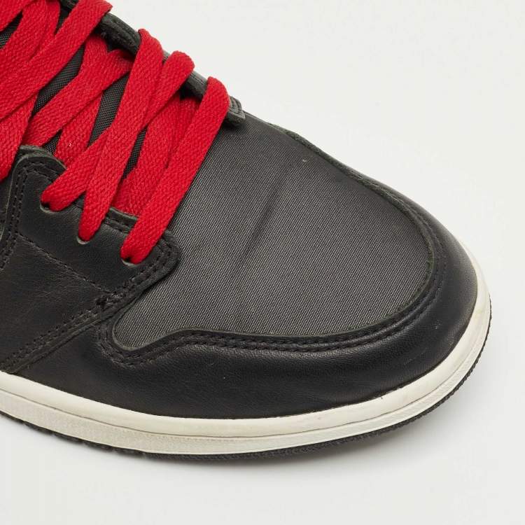 Pre Owned Air Jordans Black/Grey Leather And Satin Jordan 1 Retro High OG Sneakers Size 45