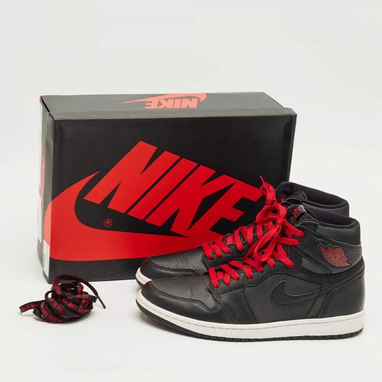 Pre Owned Air Jordans Black/Grey Leather And Satin Jordan 1 Retro High OG Sneakers Size 45