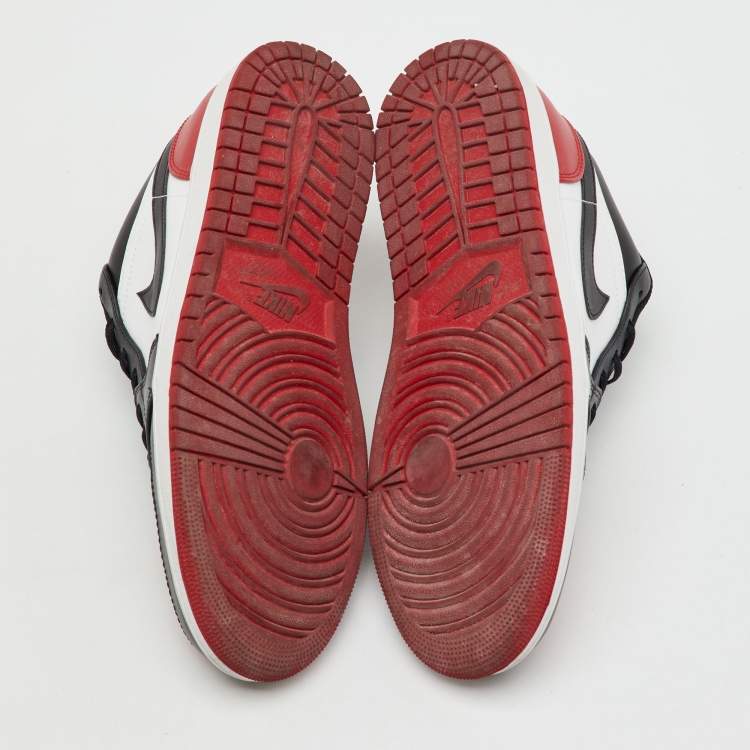 Pre Owned Air Jordans Black/Red Leather Jordan 1 Low Bred Toe Sneakers Size 45