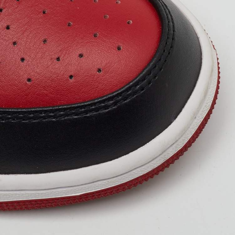 Pre Owned Air Jordans Black/Red Leather Jordan 1 Low Bred Toe Sneakers Size 45