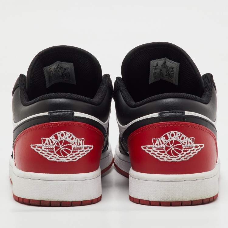 Pre Owned Air Jordans Black/Red Leather Jordan 1 Low Bred Toe Sneakers Size 45