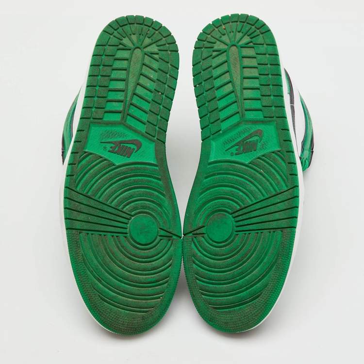 Pre Owned Air Jordans Green/Black Leather Jordan 1 Retro High OG Lucky Green Sneakers Size 45