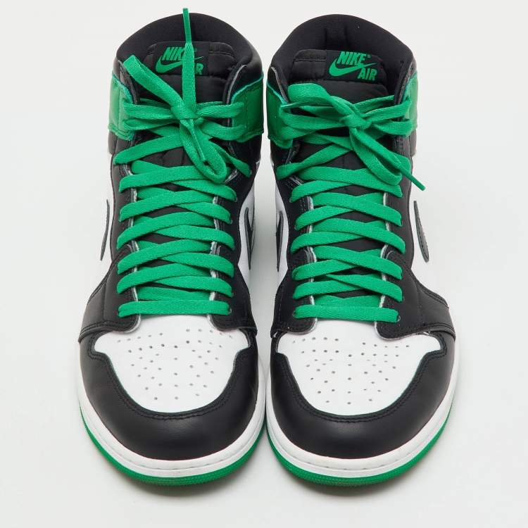 Pre Owned Air Jordans Green/Black Leather Jordan 1 Retro High OG Lucky Green Sneakers Size 45