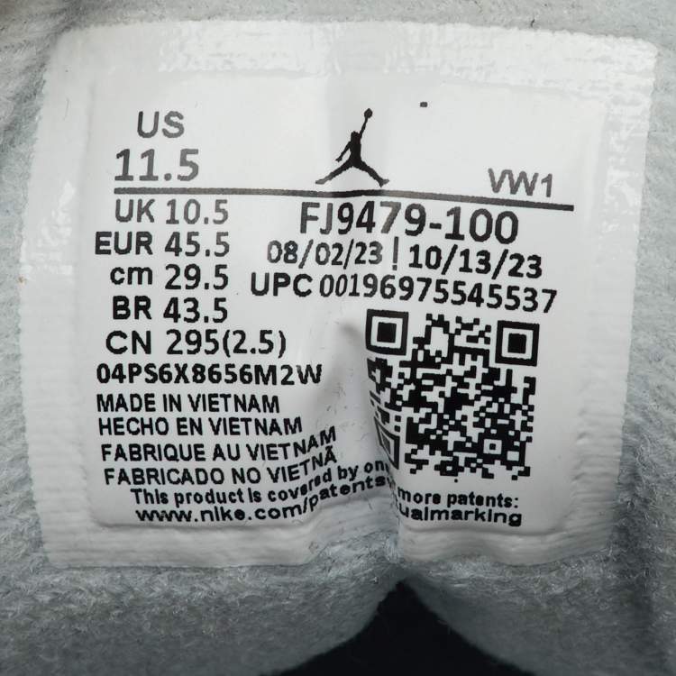 Pre Owned Air Jordans White/Grey Leather Jordan 3 Retro Craft Ivory Sneakers Size 45.5