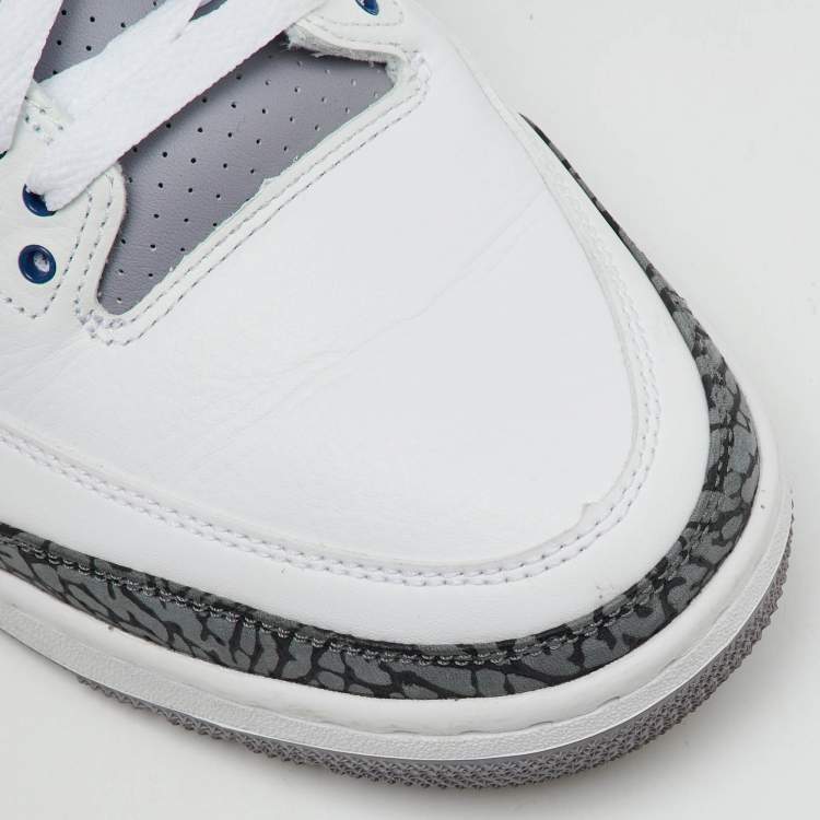 Pre Owned Air Jordans White/Navy Blue Leather Jordan 3 Retro Midnight Navy Sneakers Size 45