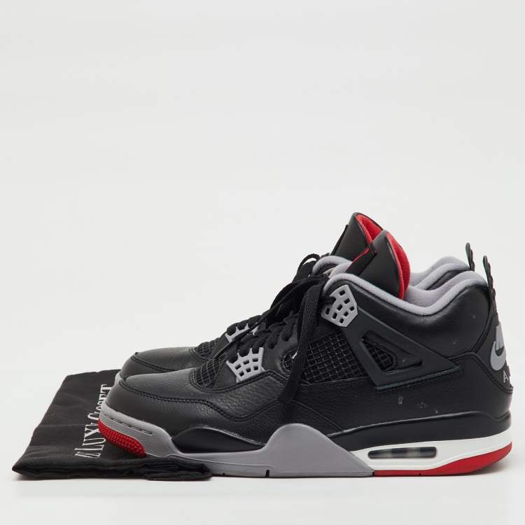 Pre Owned Air Jordans Black Leather Jordan 4 Retro Bred Reimagined Sneakers Size 45