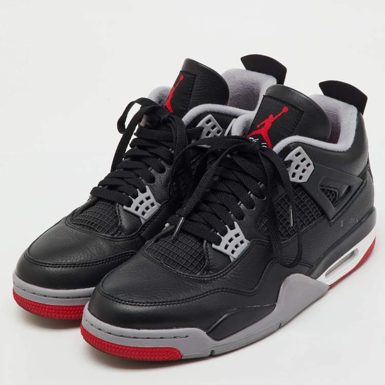 Pre Owned Air Jordans Black Leather Jordan 4 Retro Bred Reimagined Sneakers Size 45