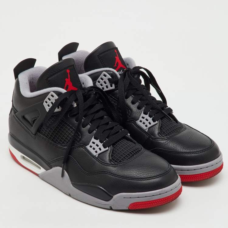 Pre Owned Air Jordans Black Leather Jordan 4 Retro Bred Reimagined Sneakers Size 45