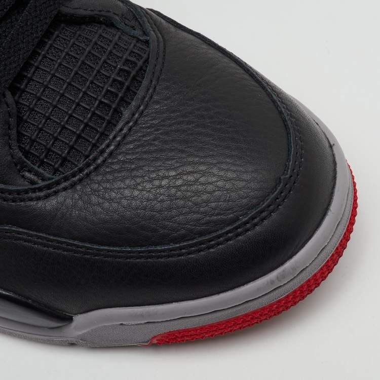 Pre Owned Air Jordans Black Leather Jordan 4 Retro Bred Reimagined Sneakers Size 45