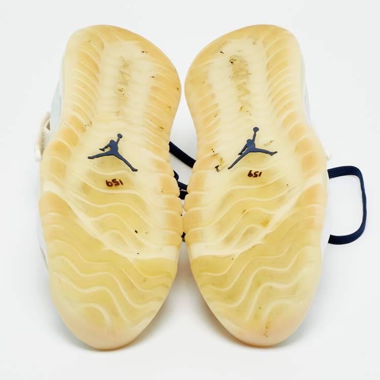 Pre Owned Air Jordans White/Navy Blue Fabric Proto Max720 Pale Ivory High Top Sneakers Size 45