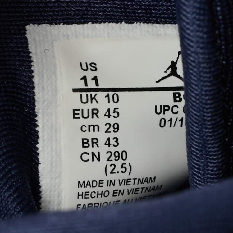 Pre Owned Air Jordans White/Navy Blue Fabric Proto Max720 Pale Ivory High Top Sneakers Size 45