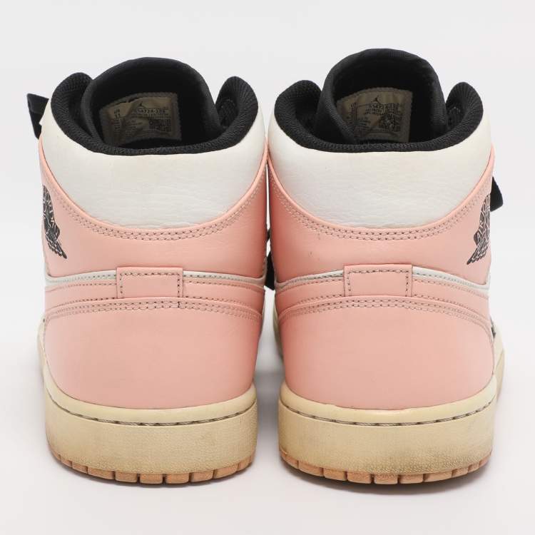 Pre Owned Air Jordans Multicolor Leather Jordan 1 Mid Linen Sneakers Size 45