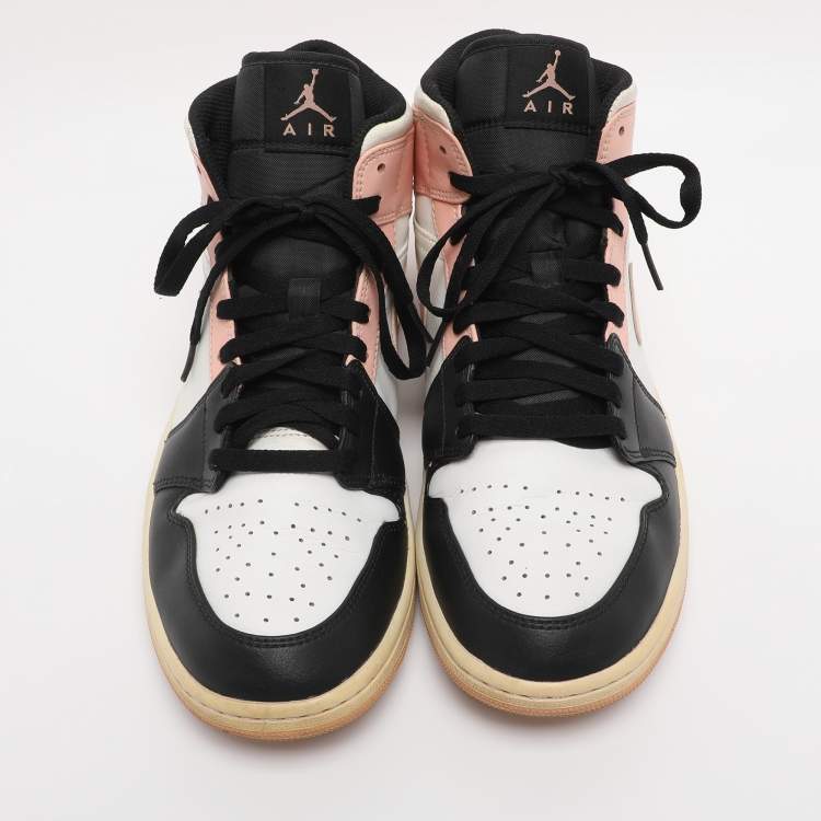 Pre Owned Air Jordans Multicolor Leather Jordan 1 Mid Linen Sneakers Size 45