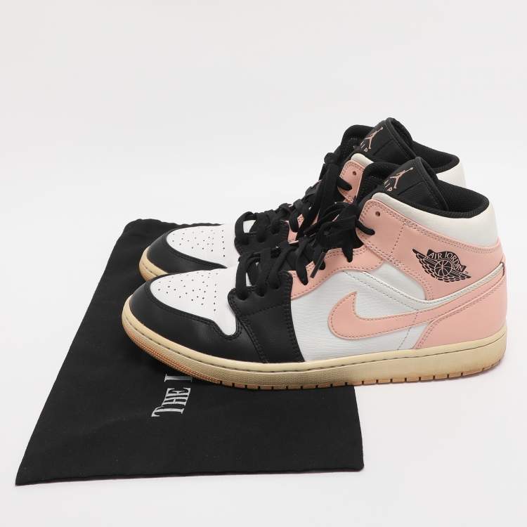 Pre Owned Air Jordans Multicolor Leather Jordan 1 Mid Linen Sneakers Size 45